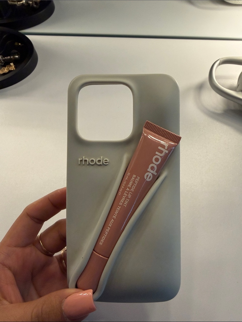 RHODE Sage Green Silicone Phone Case with Lip Gloss Slot